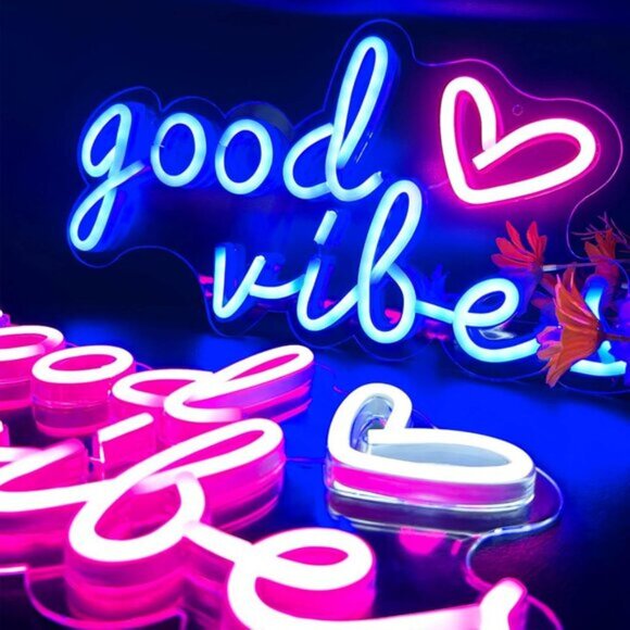 Good Vibes Neon Sign Blue Good Vibes Neon Lights USB  New Blue Good Vibes Neon Sign, USB LED Wall Light for Home & Bedroom Decor